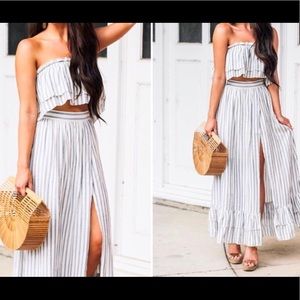 2-piece skirt and bandeau ruffle crop top set